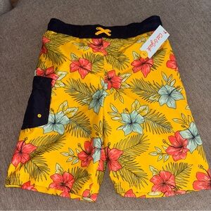 Cat & Jack Kids Swim Trunks - Yellow with Floral Print
